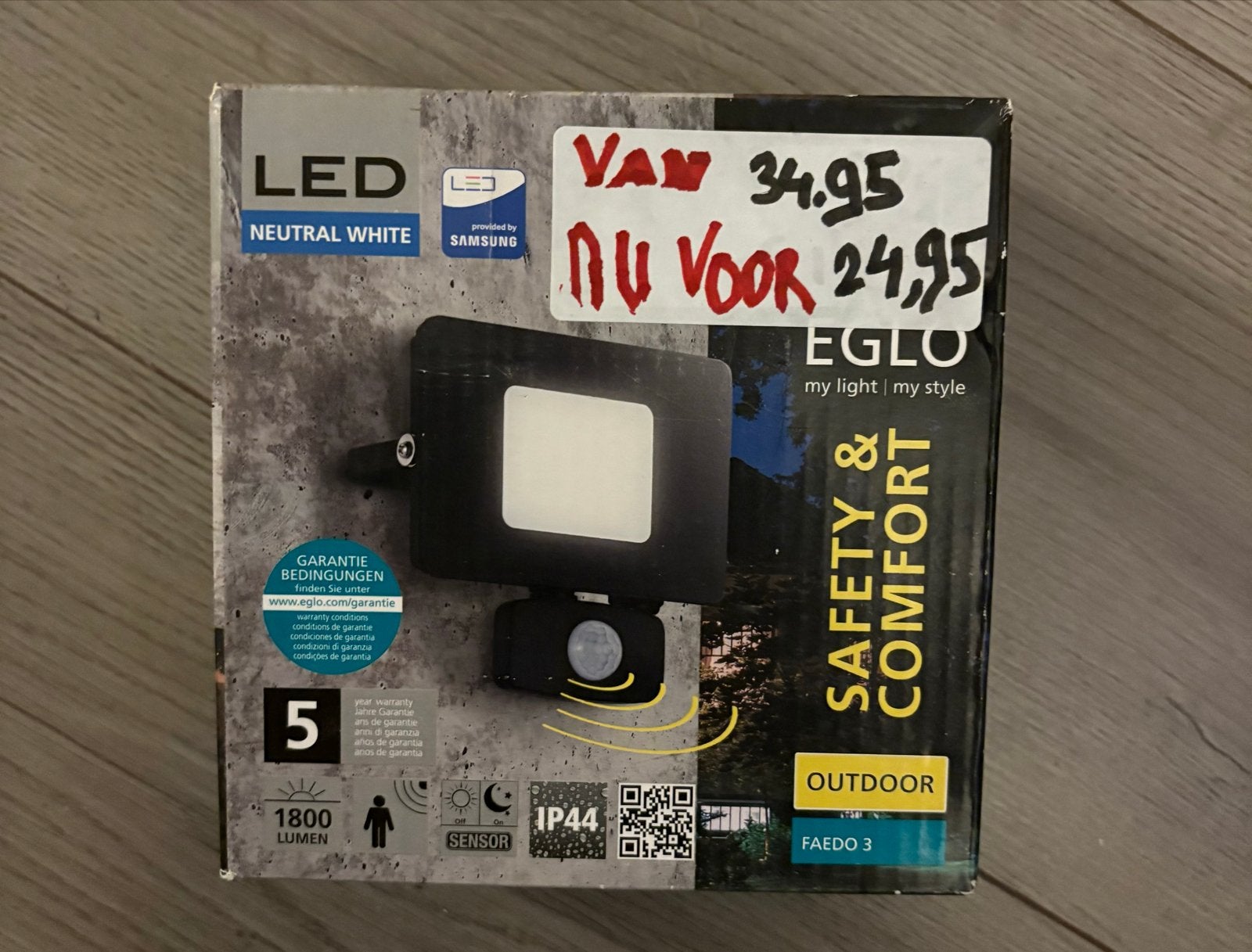 EGLO LED Buitenlamp met Sensor - Nieuw in doos, Overige materialen, Bewegingssensor, Minder dan 50 watt, Wandlamp