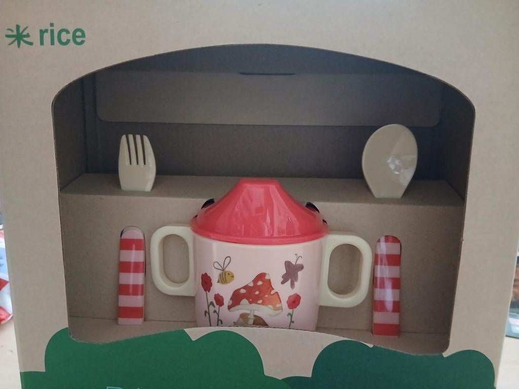 Rice diner set tuitbeker en lepel en vorkje nieuw, Ophalen of Verzenden, Nieuw