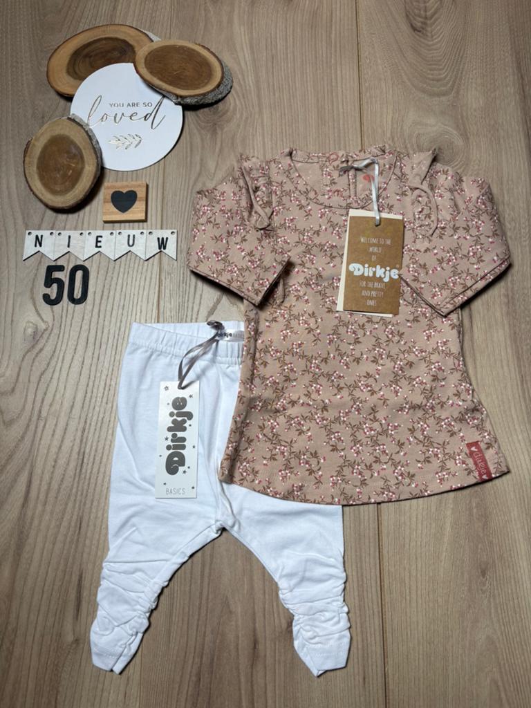 Baby meisje dirkje setje jurkje beige leggging wit maat 50, Kinderen en Baby's, Babykleding | Maat 50, Ophalen of Verzenden, Nieuw