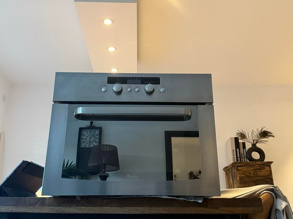 Whirlpool AMW 520 Inox Inbouw combi Magnetron oven  Grill, Witgoed en Apparatuur, Ovens, Ophalen, Minder dan 45 cm, Gebruikt, 60 cm of meer