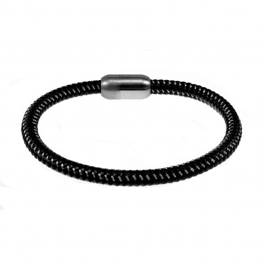 Zwarte Gevlochten Leren Armband met Staaldraad - Dames Heren, Staal, Birgitta-Gracht 33, 6465 EL Kerkrade, Nederland, Verzenden