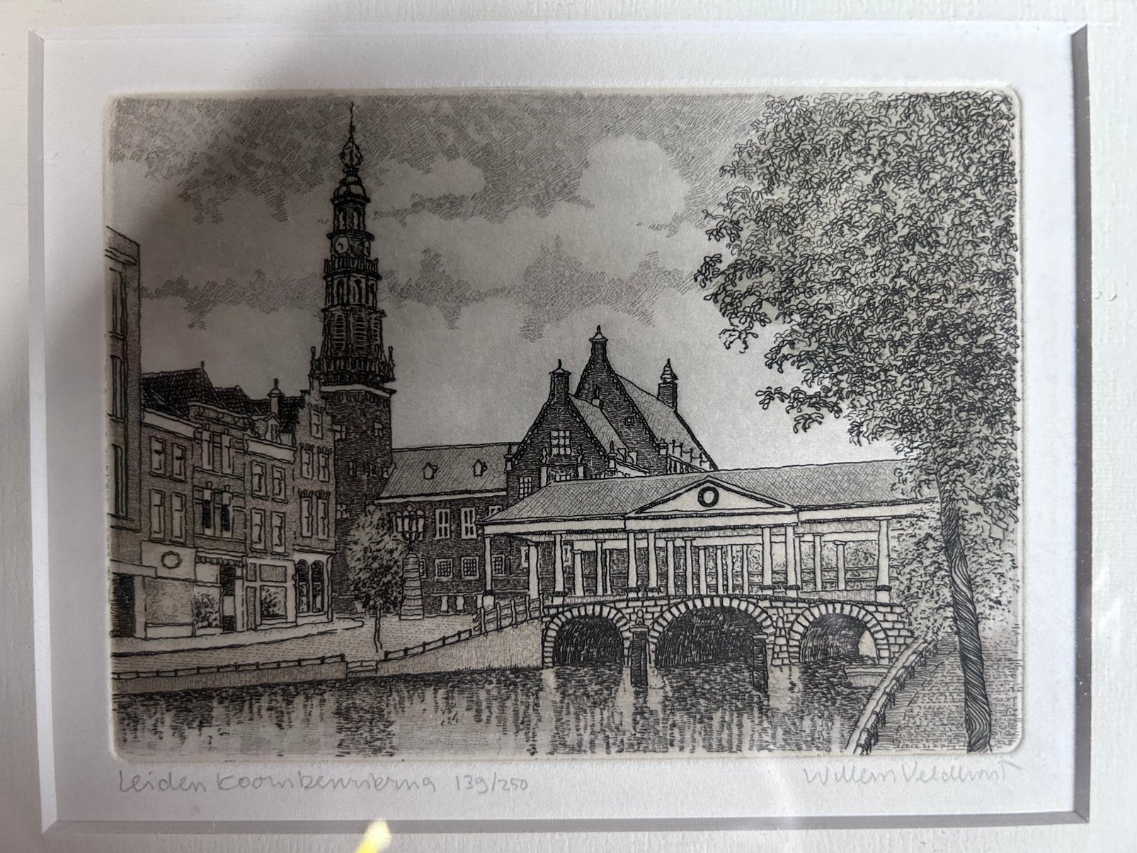 Leiden Korenbeurs brug gesigneerd en genummerde ets, Ophalen of Verzenden