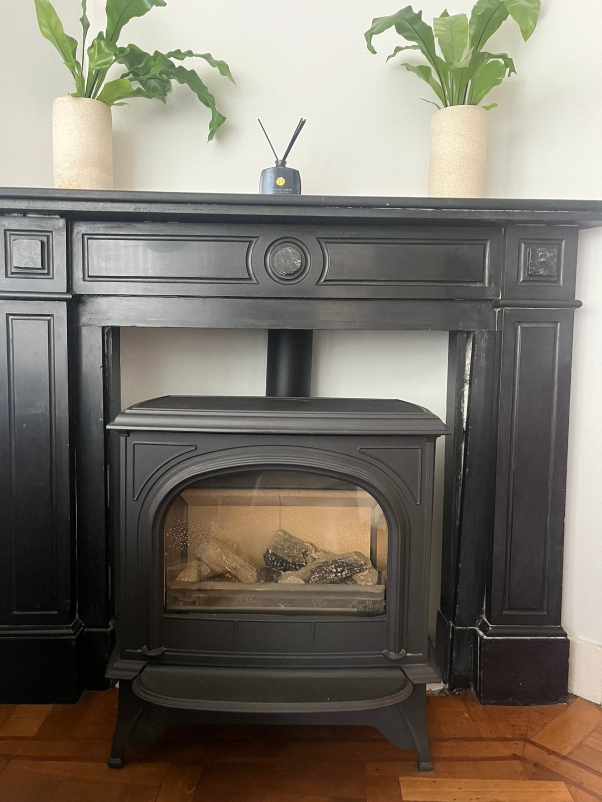 Gietijzeren gaskachel Gazco 65x65 (achteraansluiting), Ophalen, Gebruikt, Gas, Inbouw