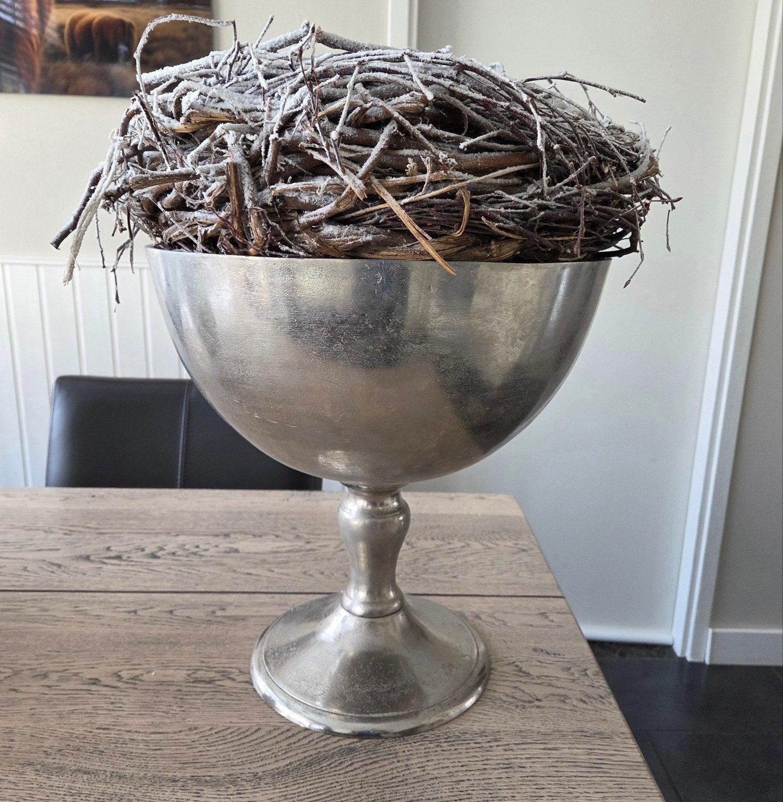 Aluminium bokaal, schaal op voet, Ophalen, Zo goed als nieuw, Metaal, Brocante