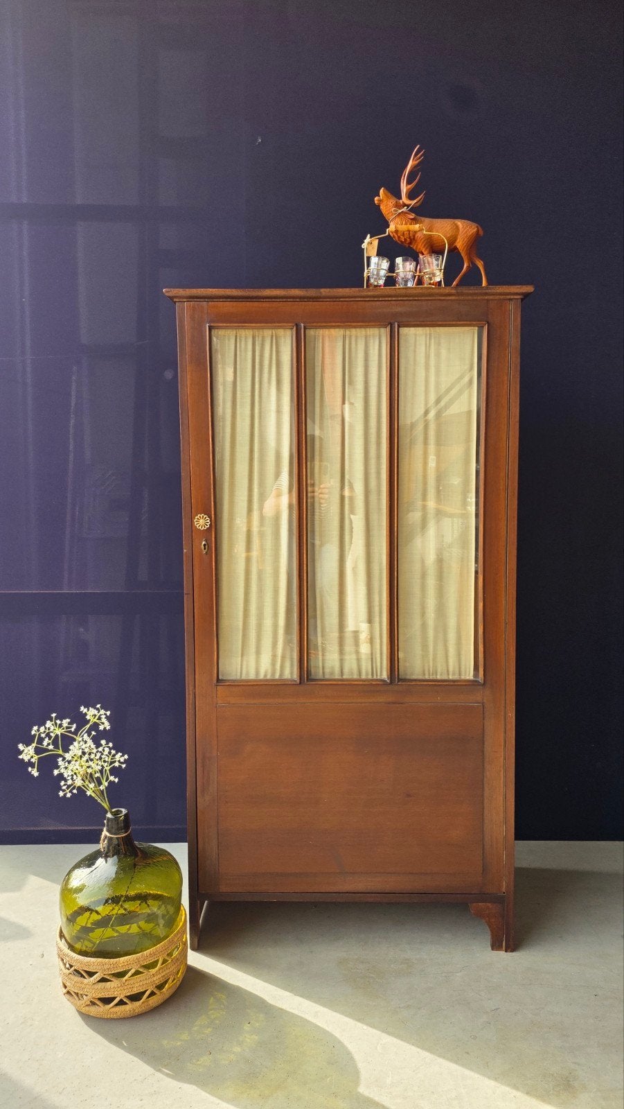 Vintage vitrinekast, boekenkast, houten kastje met glas, Glas, 25 tot 50 cm, Nvt, Nvt
