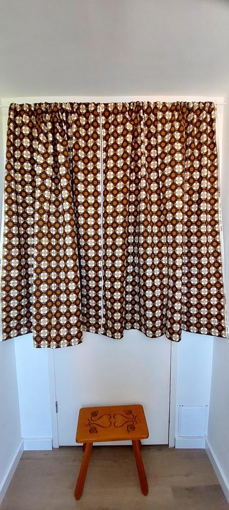 vintage gordijnen bruin en beige bloemenpatroon  jaren, Eu, Eu, Ophalen of Verzenden, Zo goed als nieuw