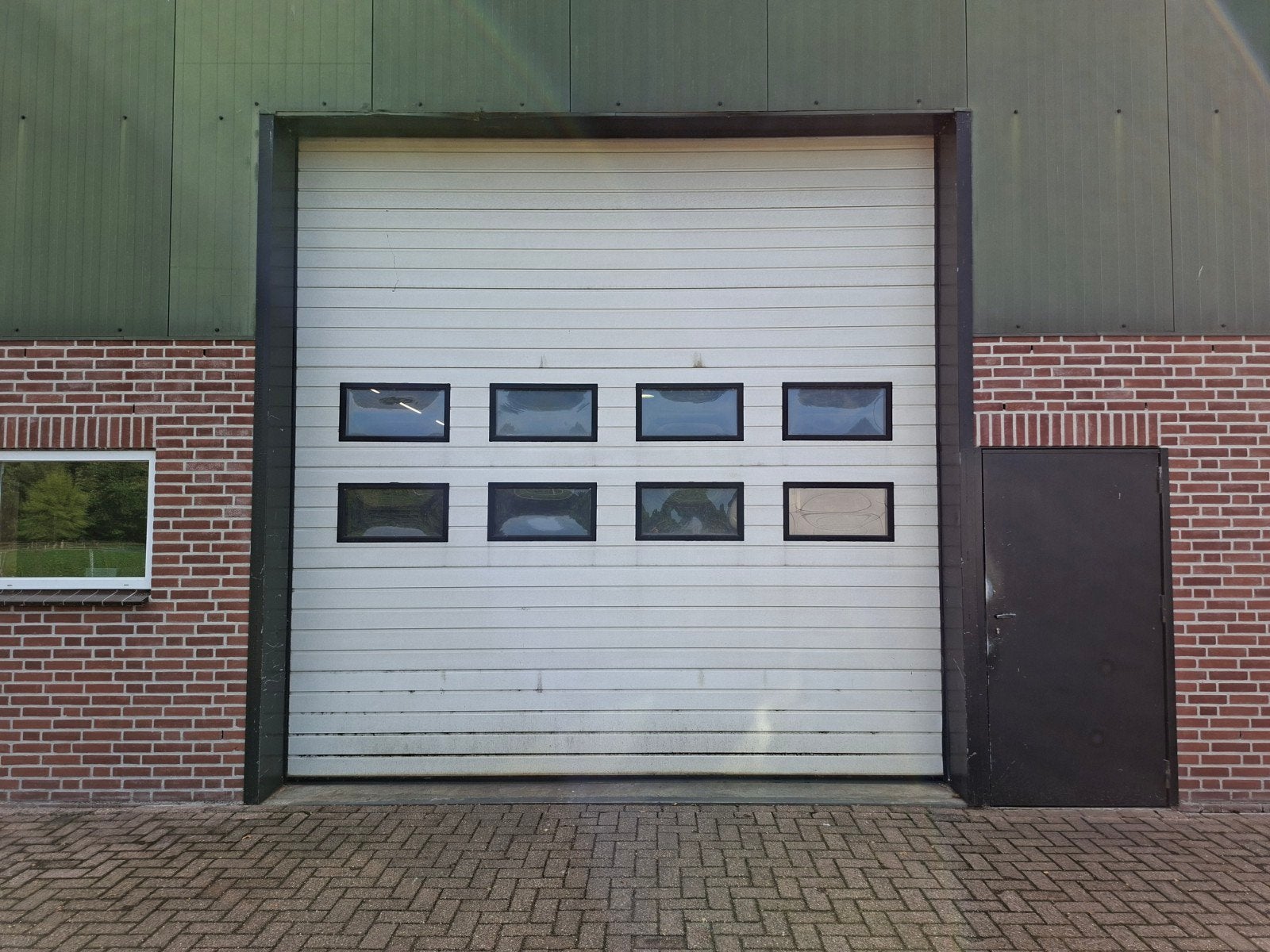 Roldeur - RAL 9002 - 2006- 4x4 meter- electrisch, Gebruikt, Garagedeur, Ophalen of Verzenden, Glas