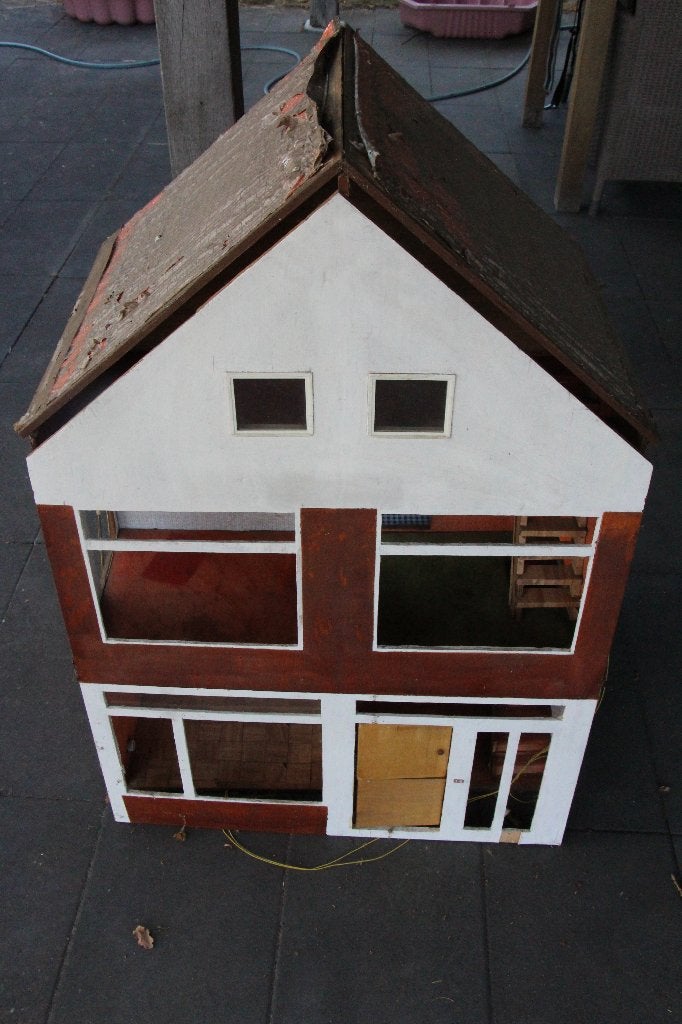 poppenhuis hout zelf gemaakt, Ophalen, Gebruikt, Poppenhuis