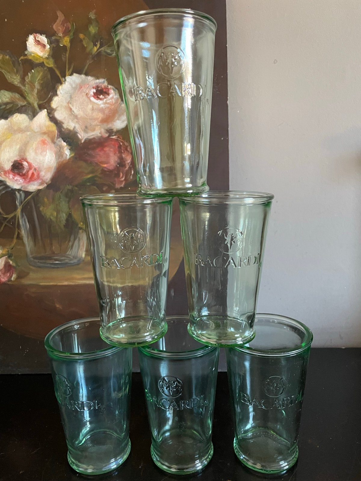 Set van 6 Bacardi glazen - Groen glas, Ophalen of Verzenden