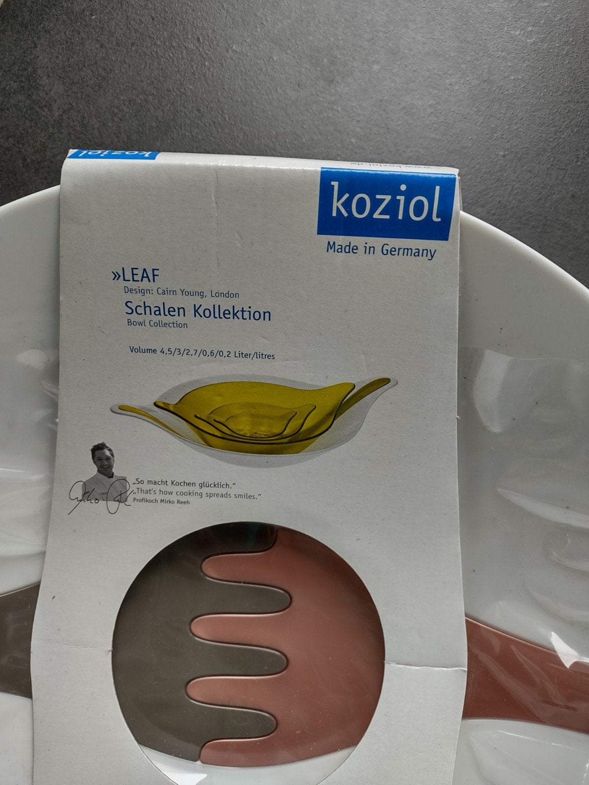 Koziol Nieuwe Sladeschaal met Bestek - Leaf Design, Kunststof, Schaal, Nieuw, Ophalen of Verzenden