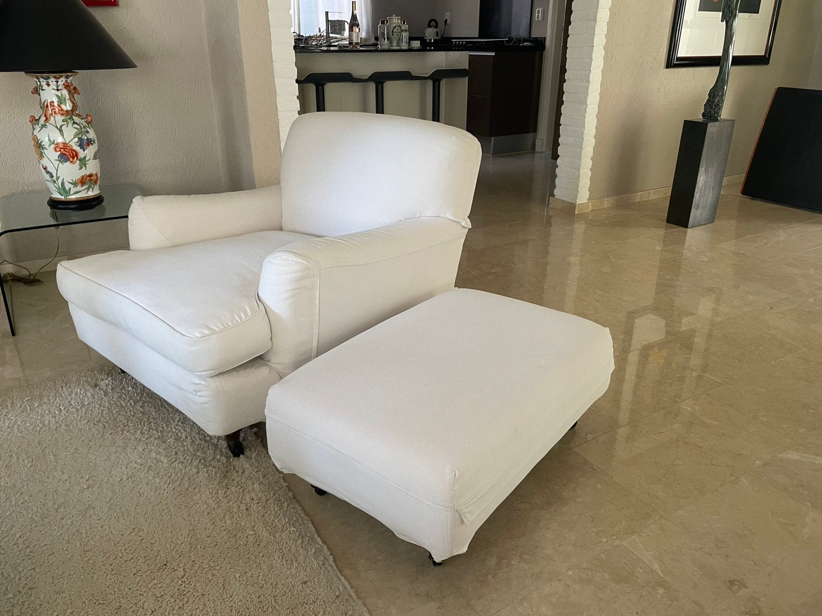 De Padova fauteuil en hocker, Ophalen, Gebruikt, Eenpersoons, 100 tot 125 cm