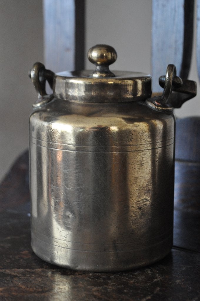 KLEINE  !! Antieke Indiase Melk Bus Pot Koper 15 cm, Ophalen of Verzenden, Koper