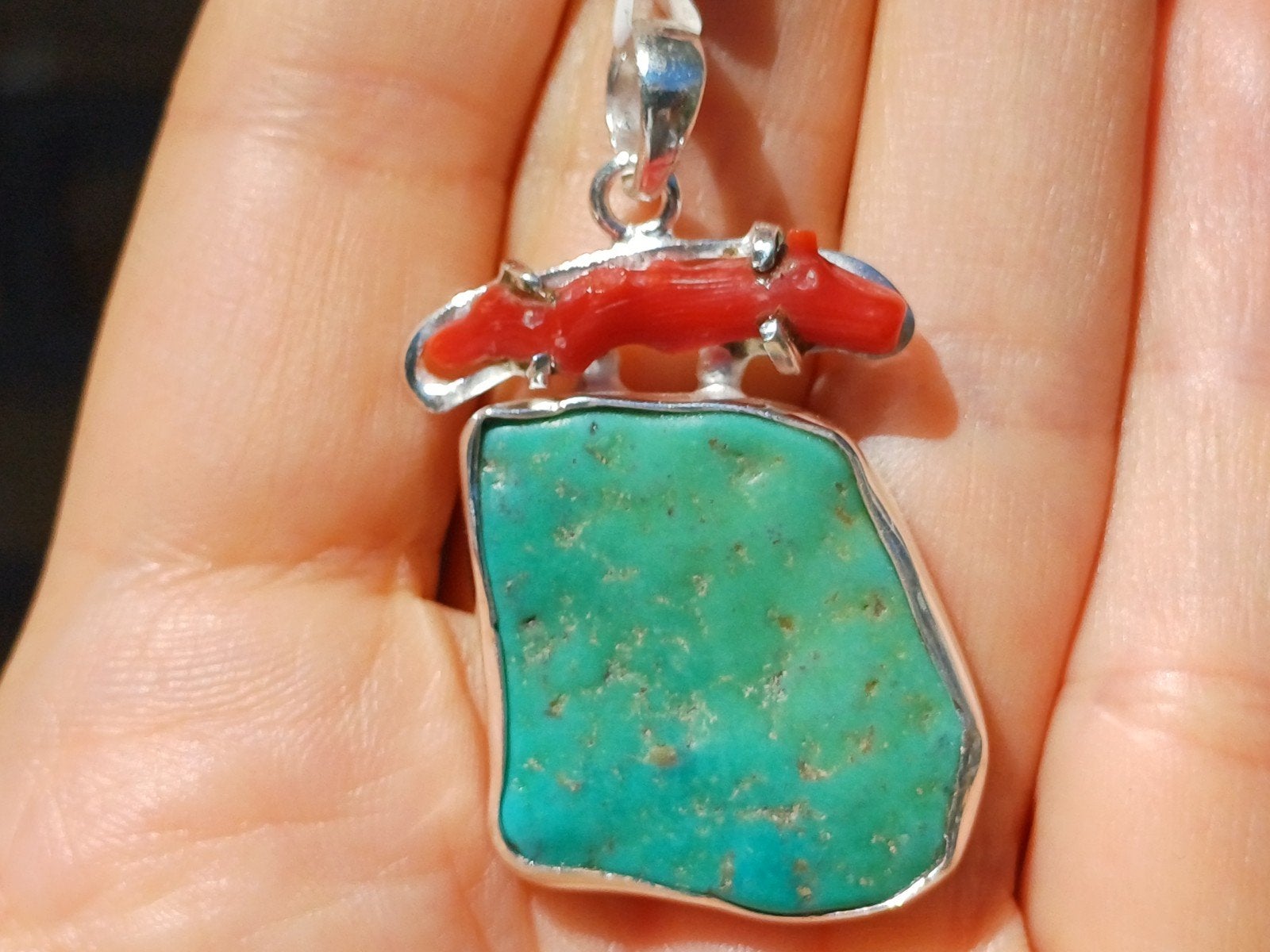 Vanoli 925 zilveren kettinghanger met turquoise en koraal, Daiva1973@hotmail.com, Vanoli, Blauw, Amsterdam