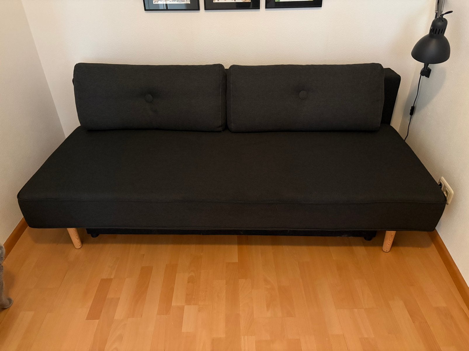 Slaapbank/logeerbed met bergruimte., Ophalen, Zwart, Tweepersoons, 140 cm