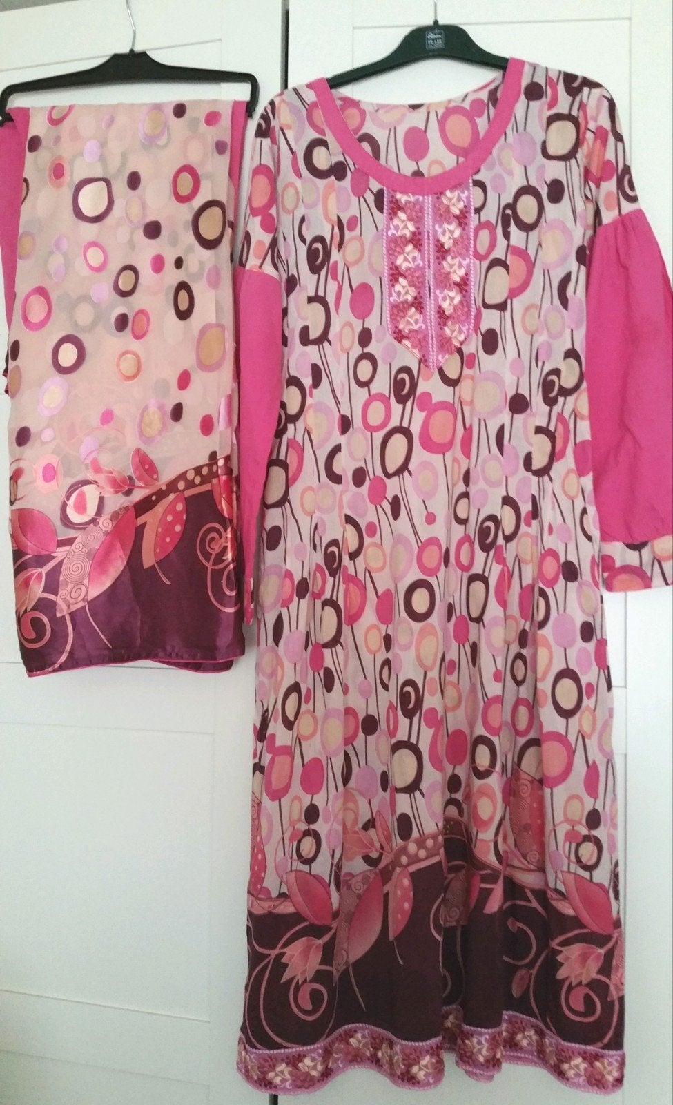 Katoenen Kameez Jurk Broek Dupatta 3-delig Pak roze, Ophalen of Verzenden, Zo goed als nieuw, Maat 36 (S), Roze
