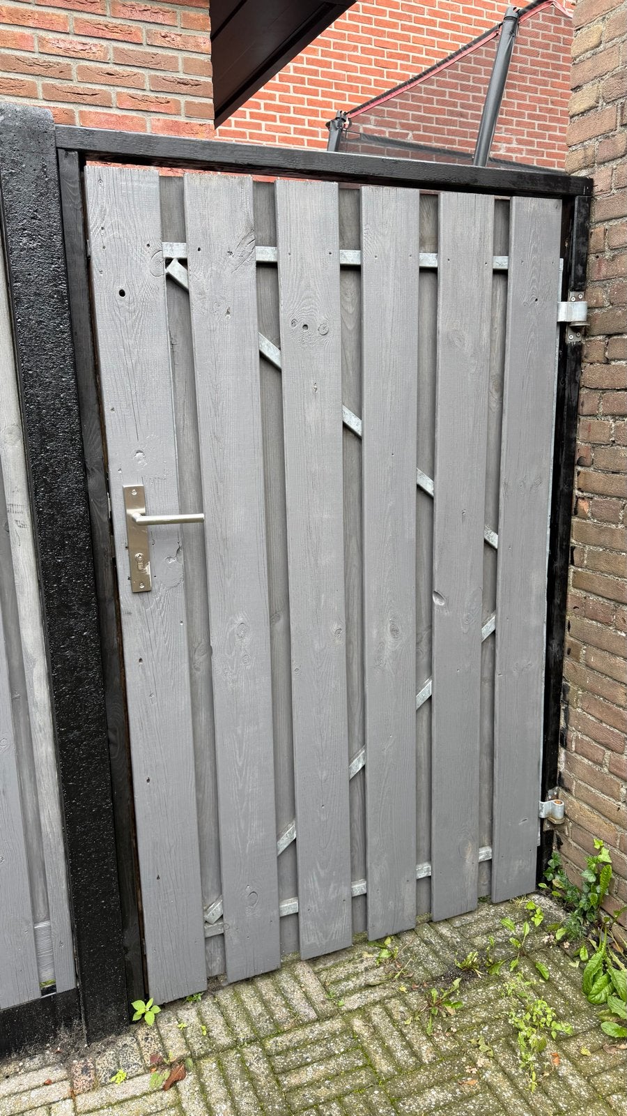 Houten tuinpoort, grijs, 100x170 cm, Tuin en Terras, Ophalen, Met poort, Gebruikt, Tuinhek