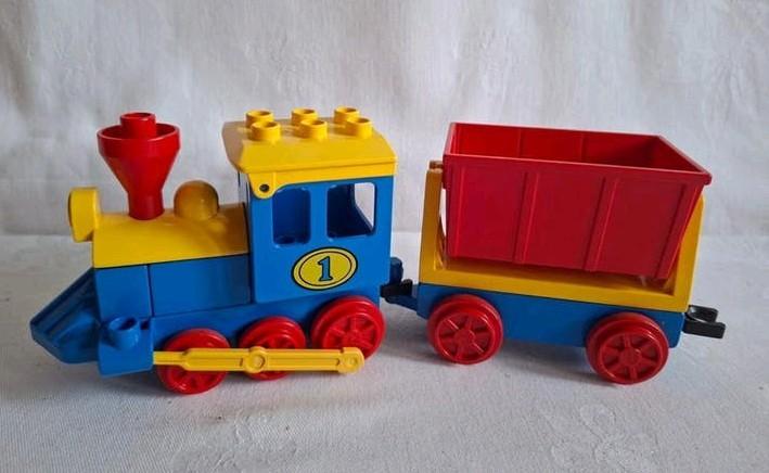 Vintage Duplo duwtrein handtrein trein met wagon kiepwagon, Ophalen of Verzenden, Gebruikt, Duplo