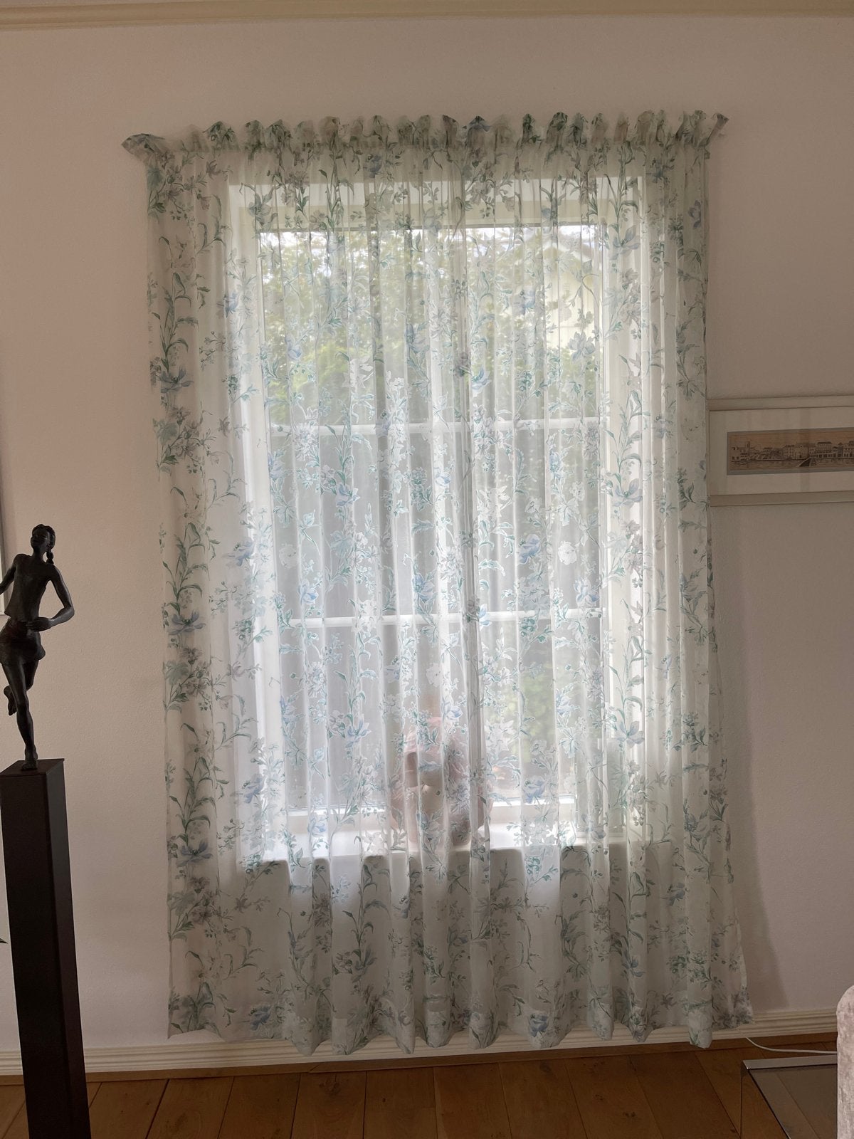 Lichtdoorlatende vitrage met bloemenpatroon van Laura Ashley, Vitrage, Gebruikt, Wit, Ophalen of Verzenden