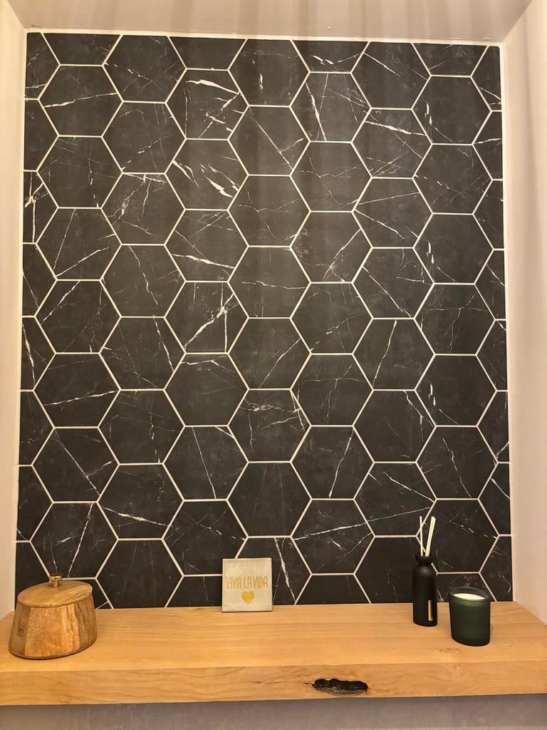 Hexagon Tegels Zwart Marmerlook 15x17 cm - 0,8 m2, Doe-het-zelf en Verbouw, Tegels, Nieuw, Ophalen of Verzenden, Minder dan 20 cm