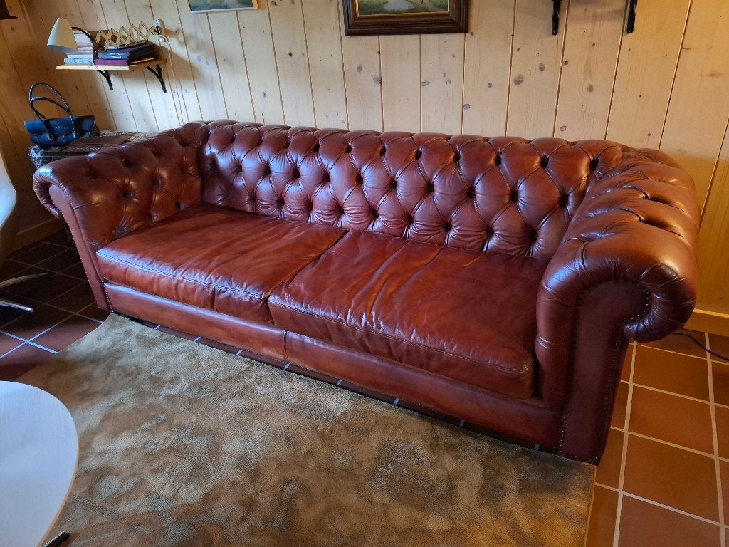 Chesterfield cognac 3 zits, Huis en Inrichting, Ophalen, Driepersoons, Zo goed als nieuw, 200 tot 250 cm