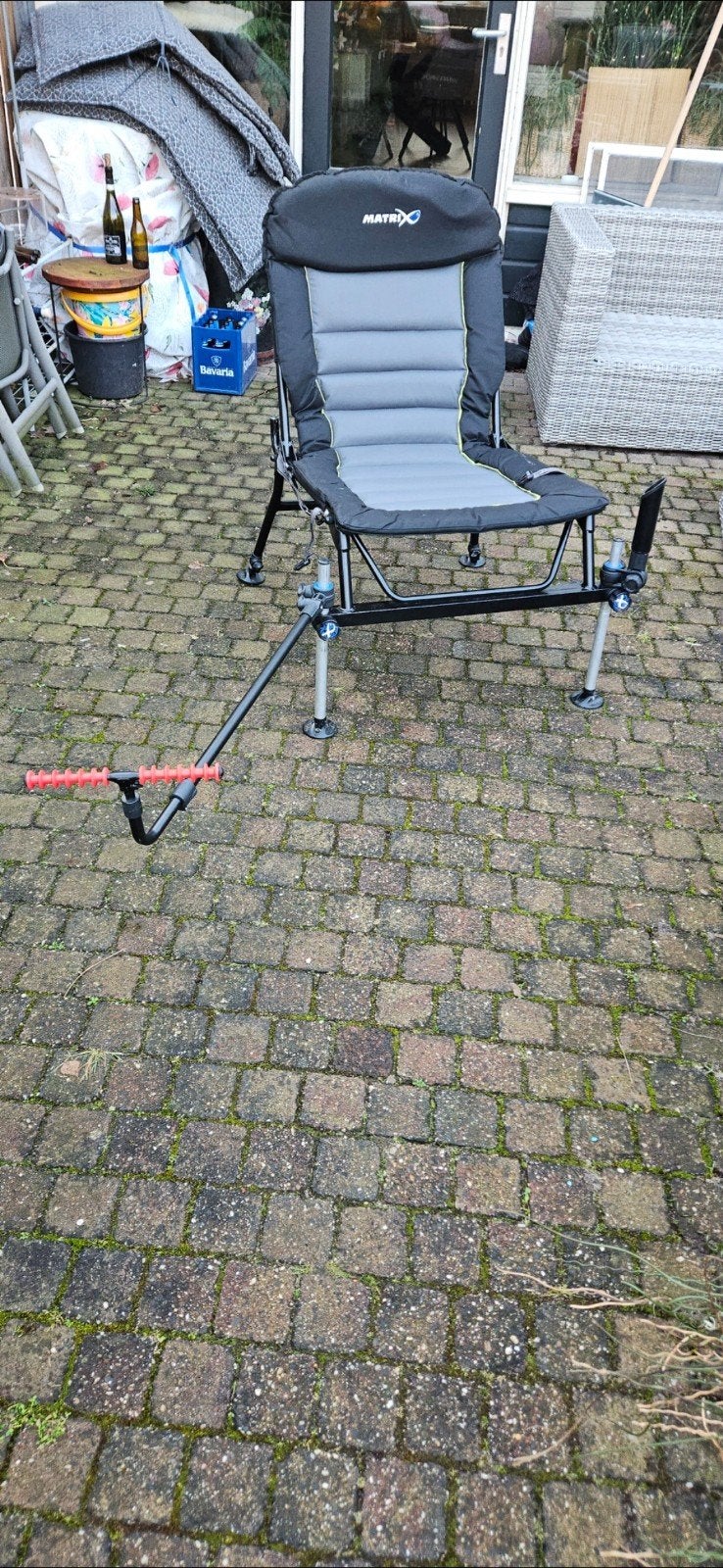 Matrix visstoel met hengelsteun en rod holder, Ophalen of Verzenden, Gebruikt, Overige typen