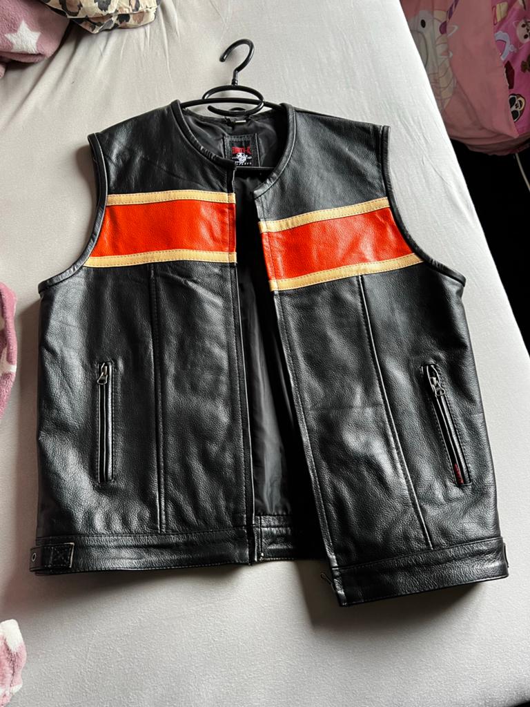 Dirty-R Leren Vest Zwart met Oranje Streep - Maat XL, Ophalen of Verzenden, Tweedehands, Heren, Jas | leer