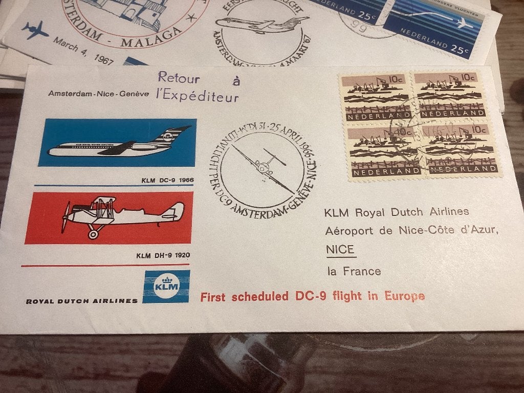 No4112 KLM Amsterdam Nice Geneve 15-4-1966 klein formaat, Postzegels en Munten, Ophalen of Verzenden, Onbeschreven, Nederland