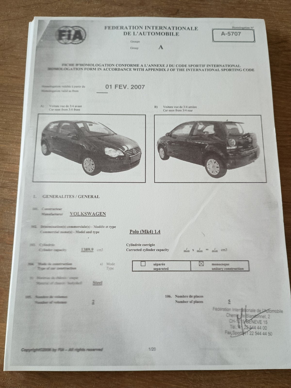 2 sets homologatie papieren VW Polo., Ophalen of Verzenden