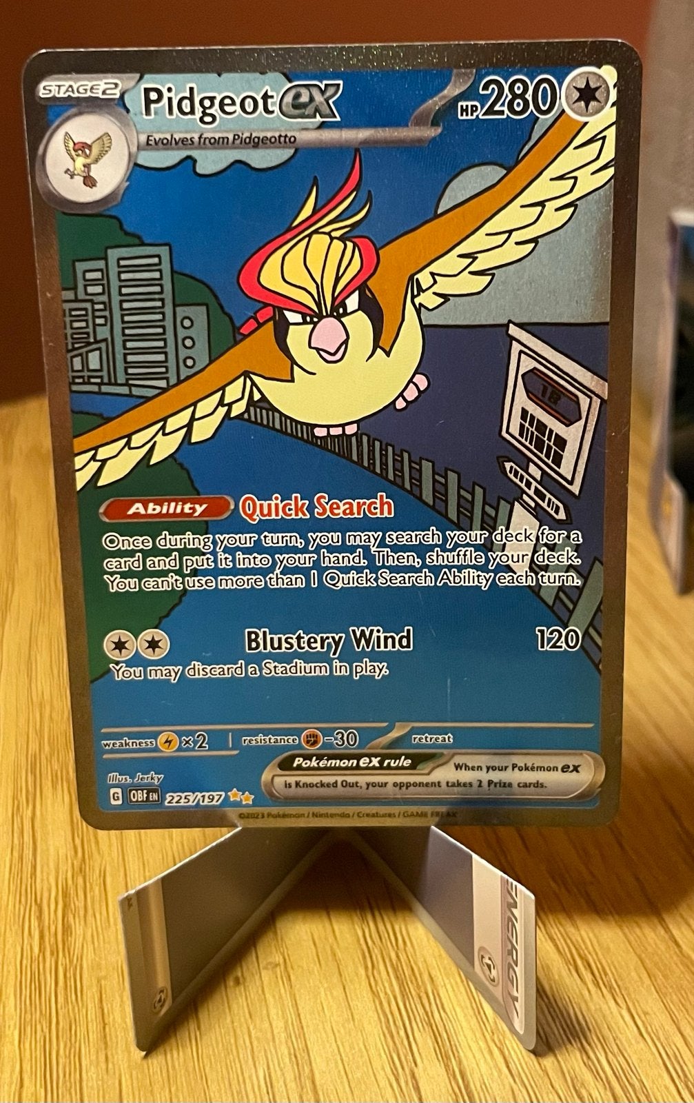 Pidgeot ex 225/197 - Pokémon kaart, Ophalen of Verzenden, Zo goed als nieuw, Losse kaart, Foil