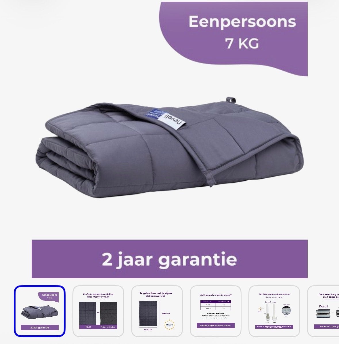 Nevali verzwaringsdeken - 7KG - 140x200 cm - eenpersoons, Gebruikt, Eenpersoons, Ophalen of Verzenden, Deken of Dekbed