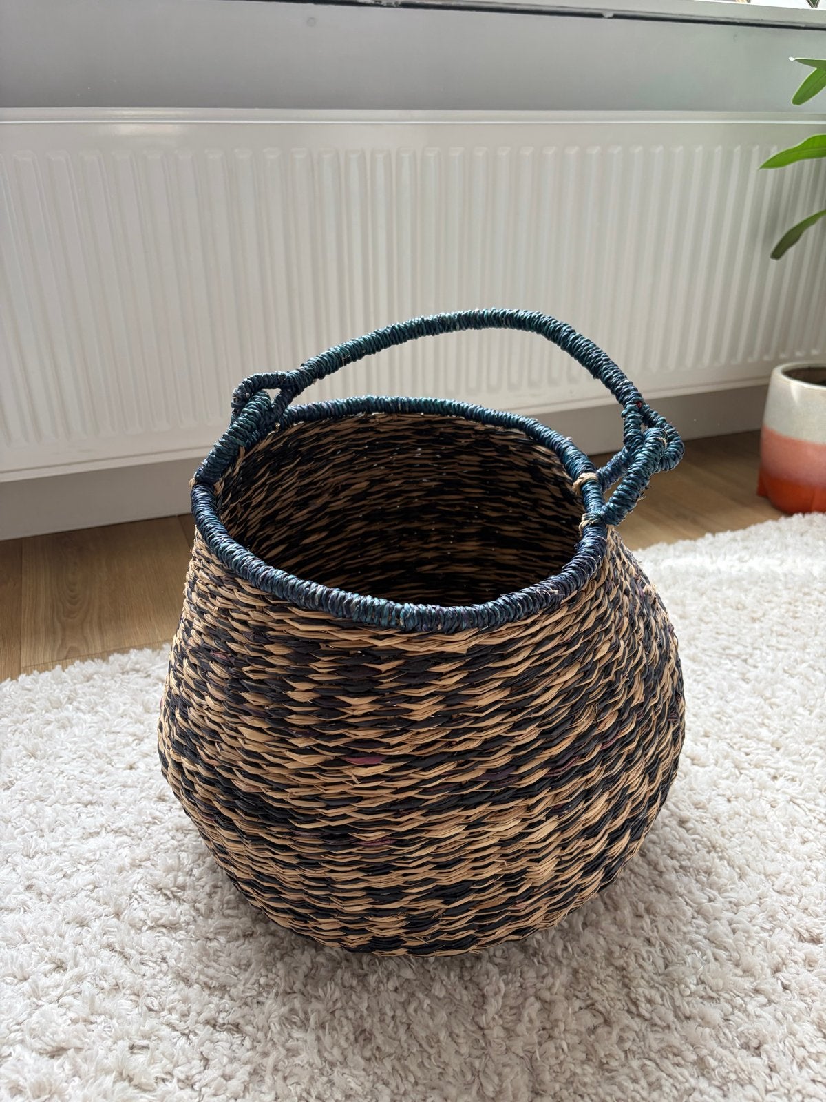 Handgevlochten Zeegras Mand met Hengsel - Bohemian Stijl, Gevlochten, Mand, Rond, Ophalen of Verzenden