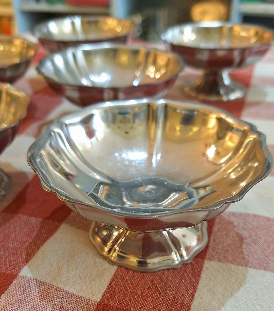 Guy Degrenne rvs inox ijscoupes vintage met schulprand., Ophalen of Verzenden