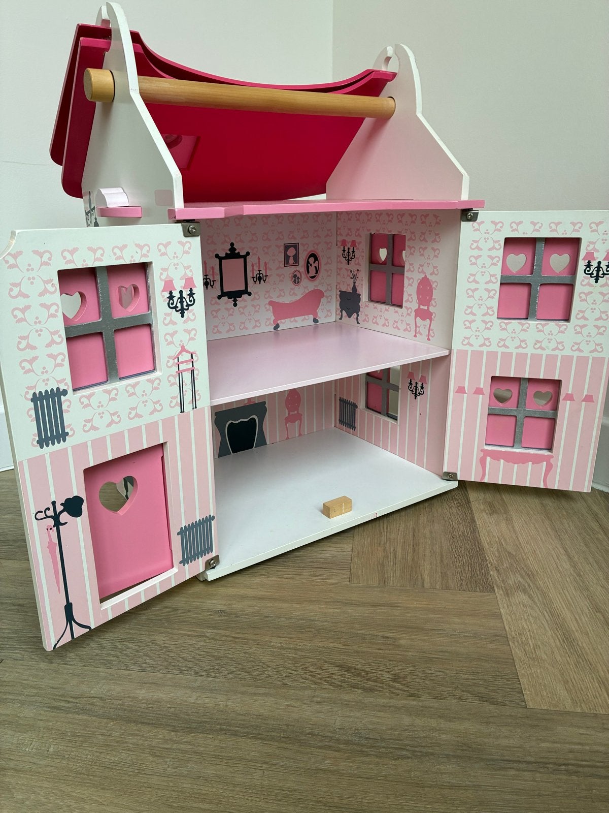 Janod Houten Poppenhuis - Roze met Meubels, Kinderen en Baby's, Speelgoed | Poppenhuizen, Ophalen, Zo goed als nieuw, Poppenhuis