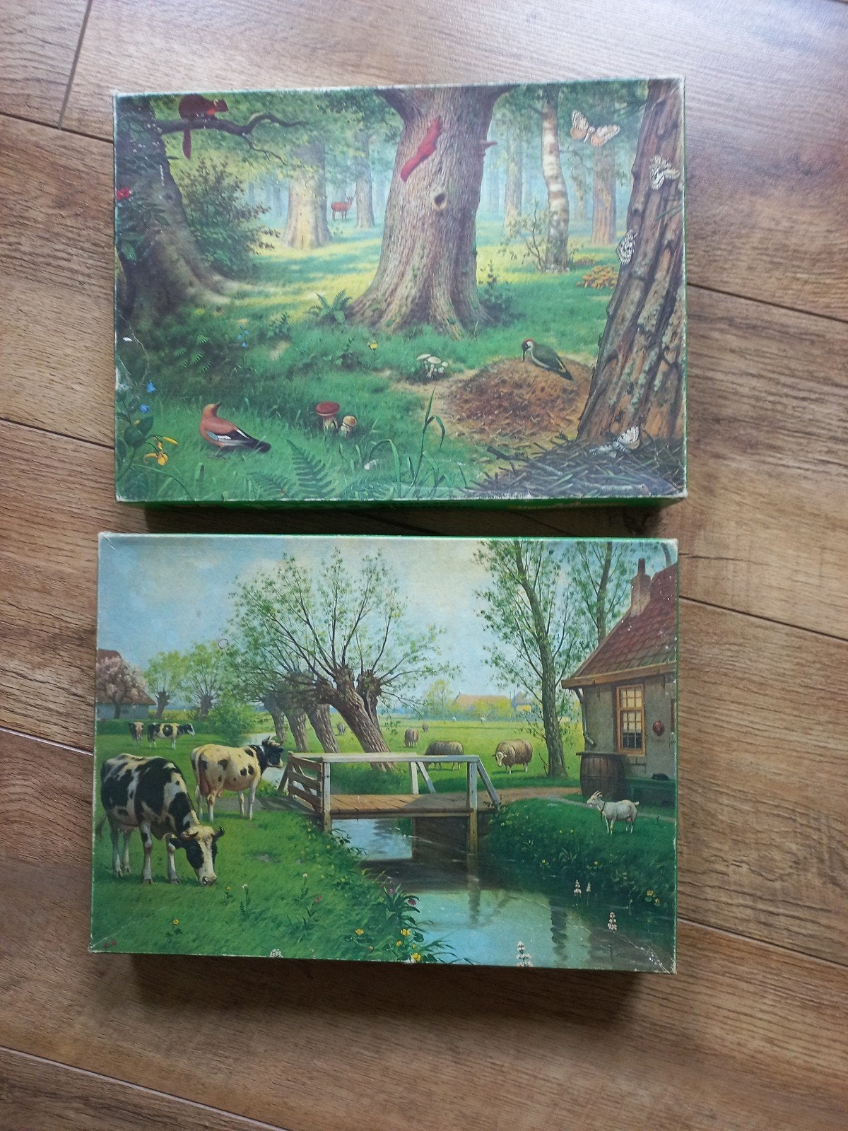 2 oude puzzels van schoolplaten. 1200 stukjes., Ophalen of Verzenden