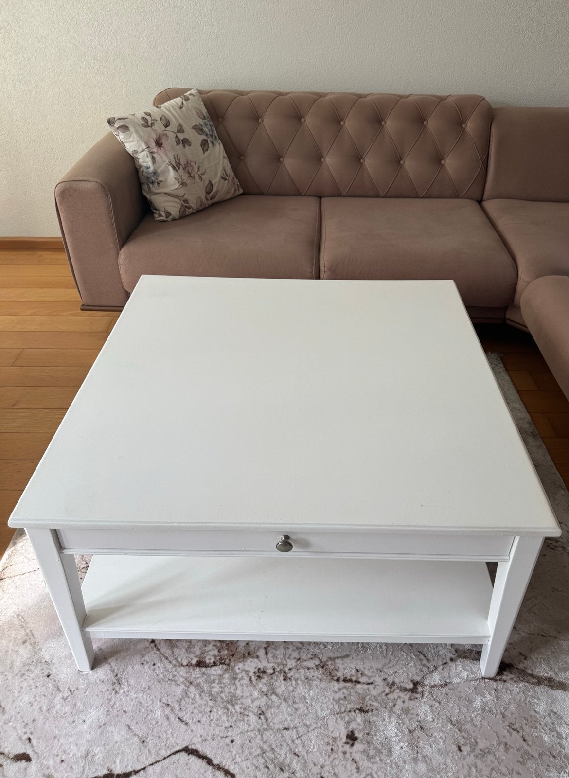 IKEA Witte salontafel met lade en opbergplank, Huis en Inrichting, Ophalen, Gebruikt, Vierkant, 50 tot 100 cm