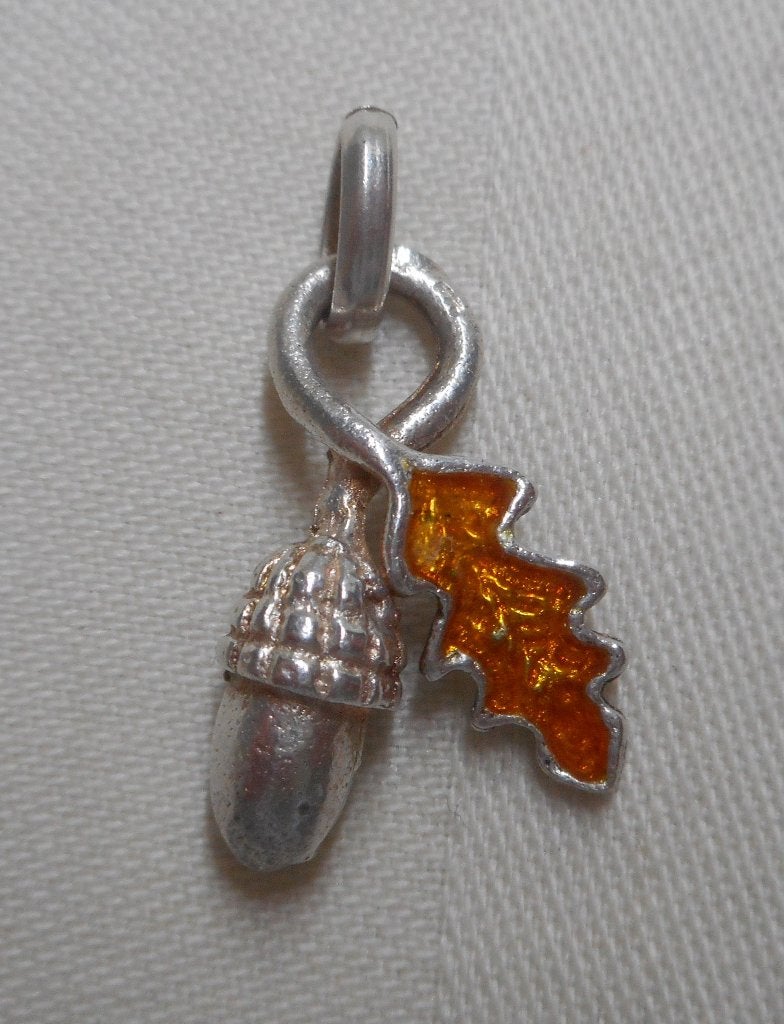 Zilveren vintage hanger eikenblad met eikel nr.1752, Verzenden, Zo goed als nieuw, Zilver, Zilver