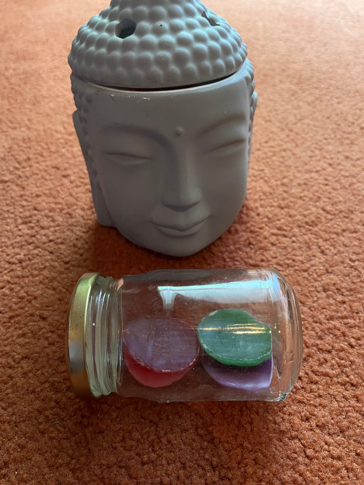 Boeddha Aromahouder met Geurzeepjes en Waxinelichtje, Gebruikt, Ophalen of Verzenden, Oosters, Grijs