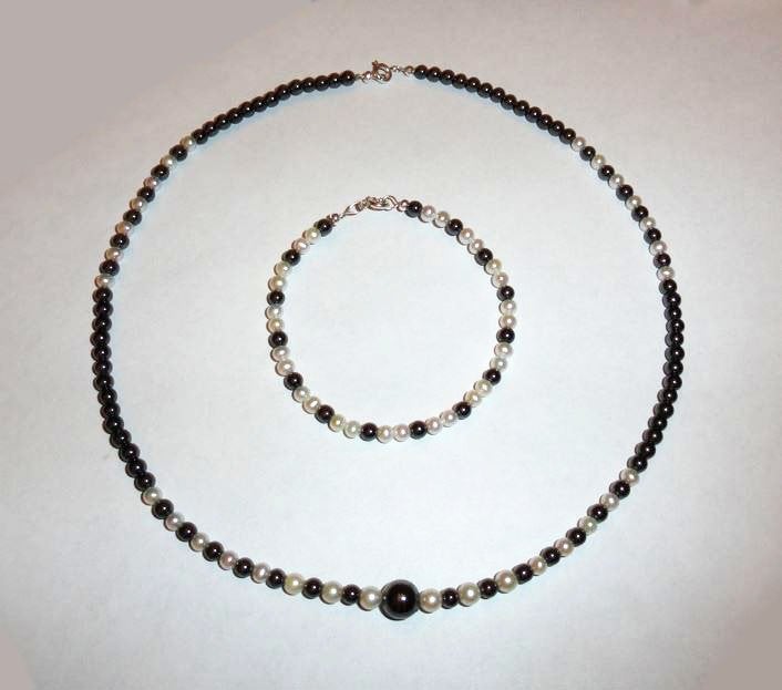 Ketting + armband Hematiet Parels Zilver 835, Overige kleuren, Verzenden, Nieuw, Met edelsteen