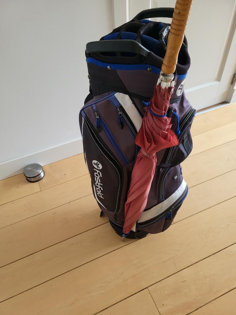 Fastfold C95 Cartbag met paraplu regenhoes en 46 ballen, Sport en Fitness, Golf, Gebruikt, Tas, Overige merken, Ophalen
