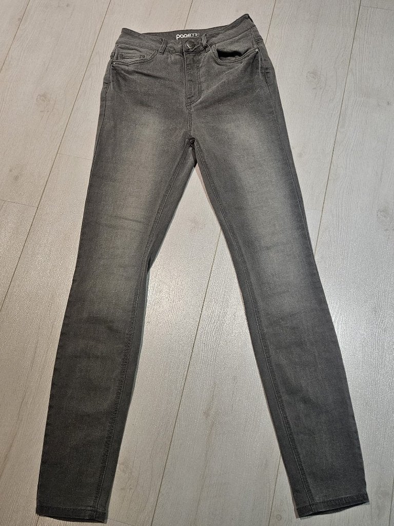 Grijze skinny jeans stretchstof hoge taille 34/36-XS/S, Verzenden, Zo goed als nieuw, Maat 34 (XS) of kleiner, Takko