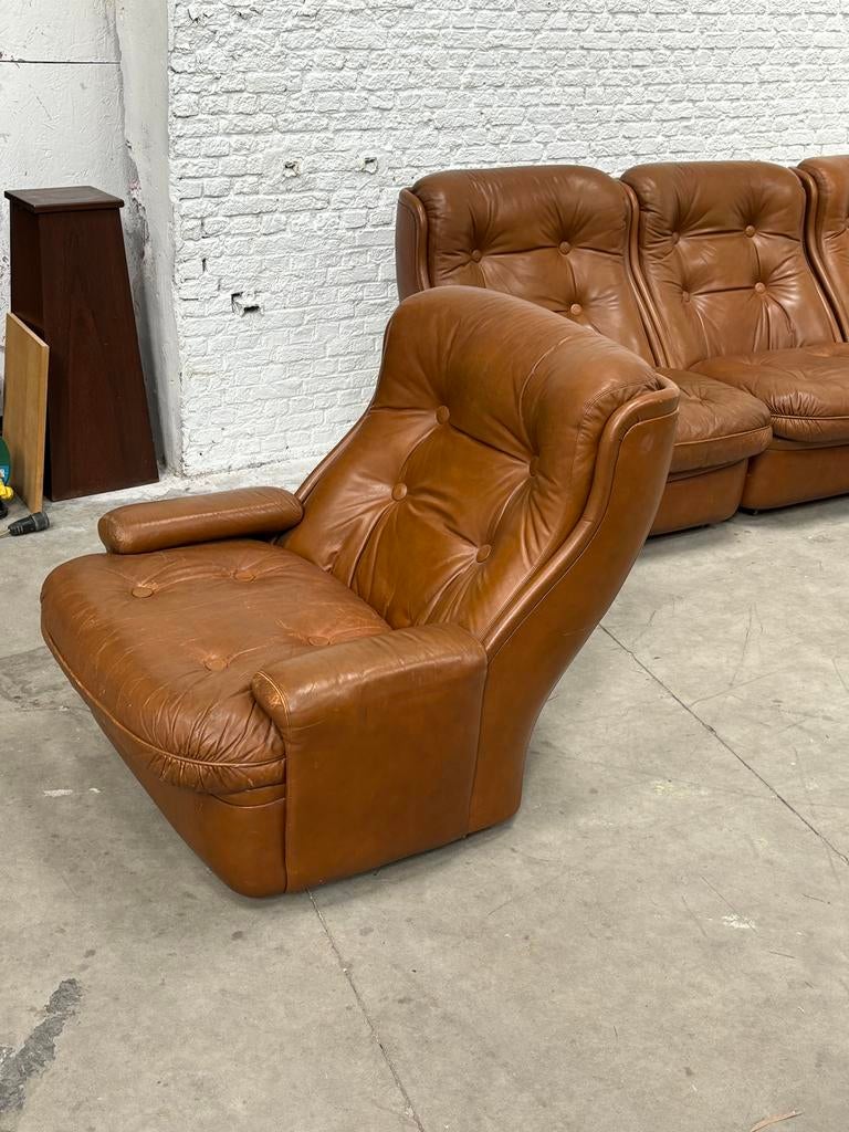 Vintage Sofa Set Michel Cadestin Airborne space age Leder, Ophalen, Zo goed als nieuw, 75 tot 100 cm, Leer