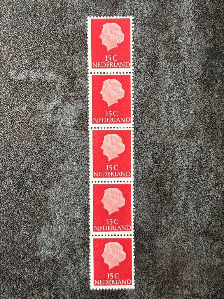 1965 Rolzegels strip van 5: 619RF, 15 ct rood Juliana, Ophalen of Verzenden, Na 1940, Postfris