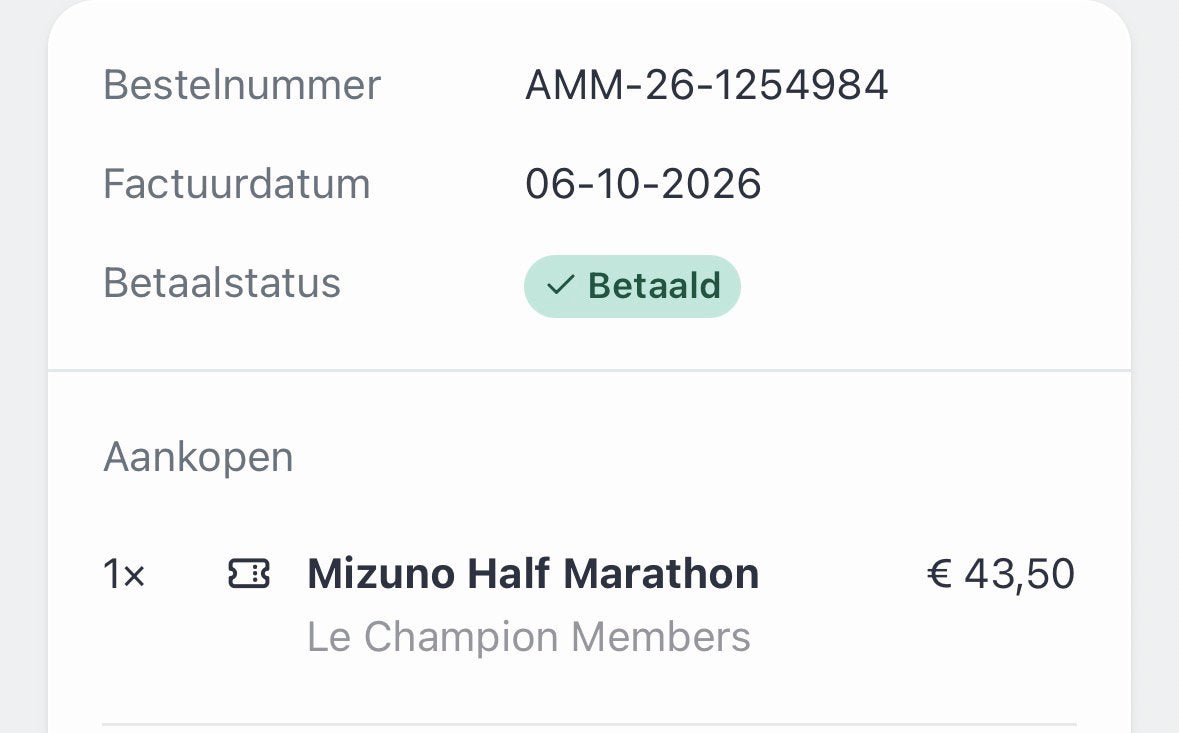 Ticket halve marathon Amsterdam, Ophalen, Nieuw, Overige typen, Overige merken