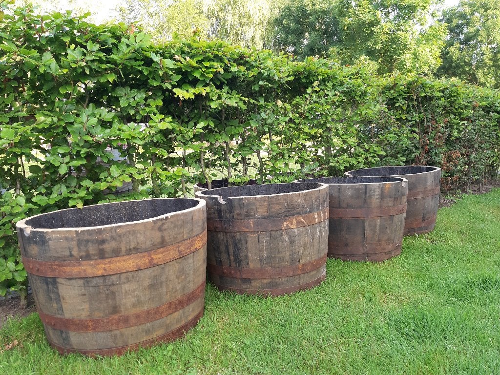 Half Whiskeyvat Eikenhouten Bloembak 100 Liter, Ophalen, Vierkant, Nieuw, Balkon