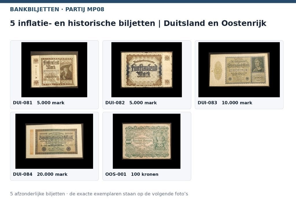 5 inflatie - historische biljetten | Duitsland en Oostenrijk, Ophalen of Verzenden, Duitsland, Setje