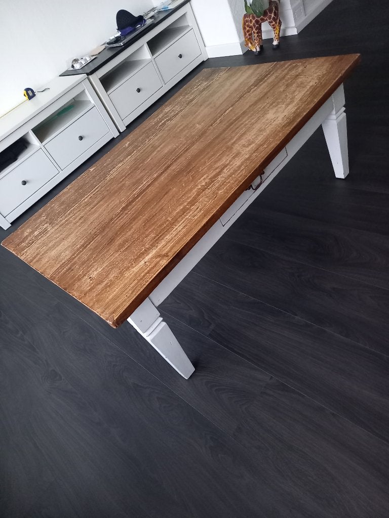Wit met bruine salontafel, 120 x 74,5 x 46, Huis en Inrichting, Tafels | Salontafels, Ophalen, Gebruikt, 100 tot 150 cm, 50 tot 100 cm