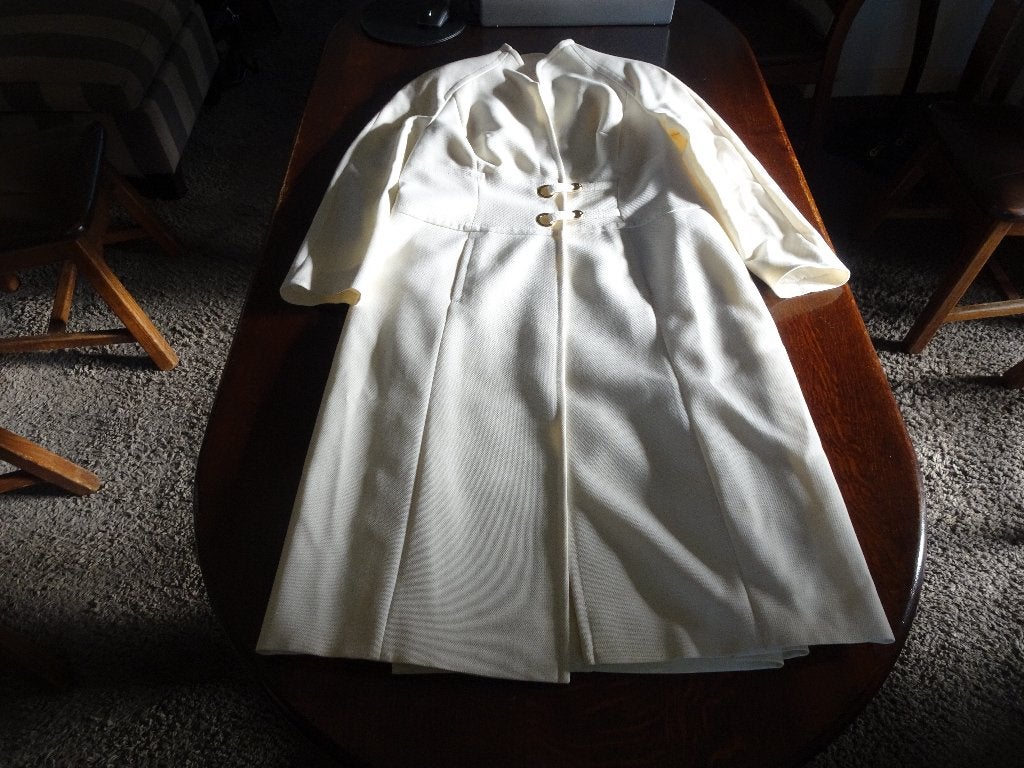 ESCADA offwhite lange blazer met bijpassende jurk, Kostuum of Pak, Verzenden, Wit, Maat 42/44 (L)