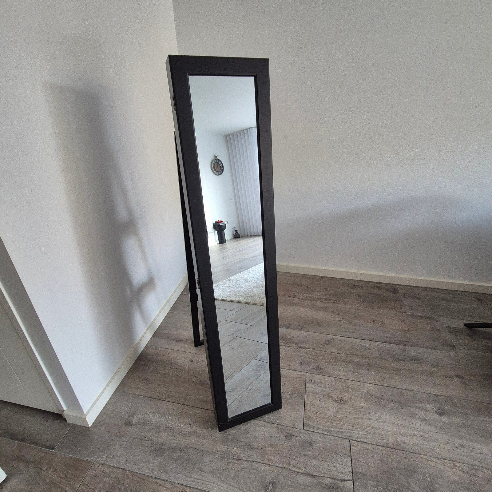 Passpiegel met sieradenopslag - Zwart, Huis en Inrichting, Ophalen, Zo goed als nieuw, 150 tot 200 cm, Rechthoekig