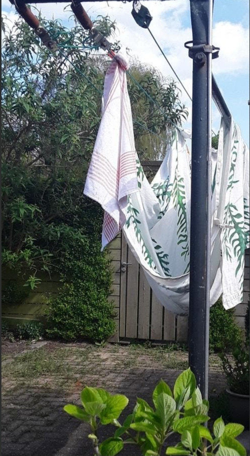 Retro Metalen waslijn palen en tussenstuk voor 6 lijnen., Tuin en Terras, Ophalen, Gebruikt, Wasrek