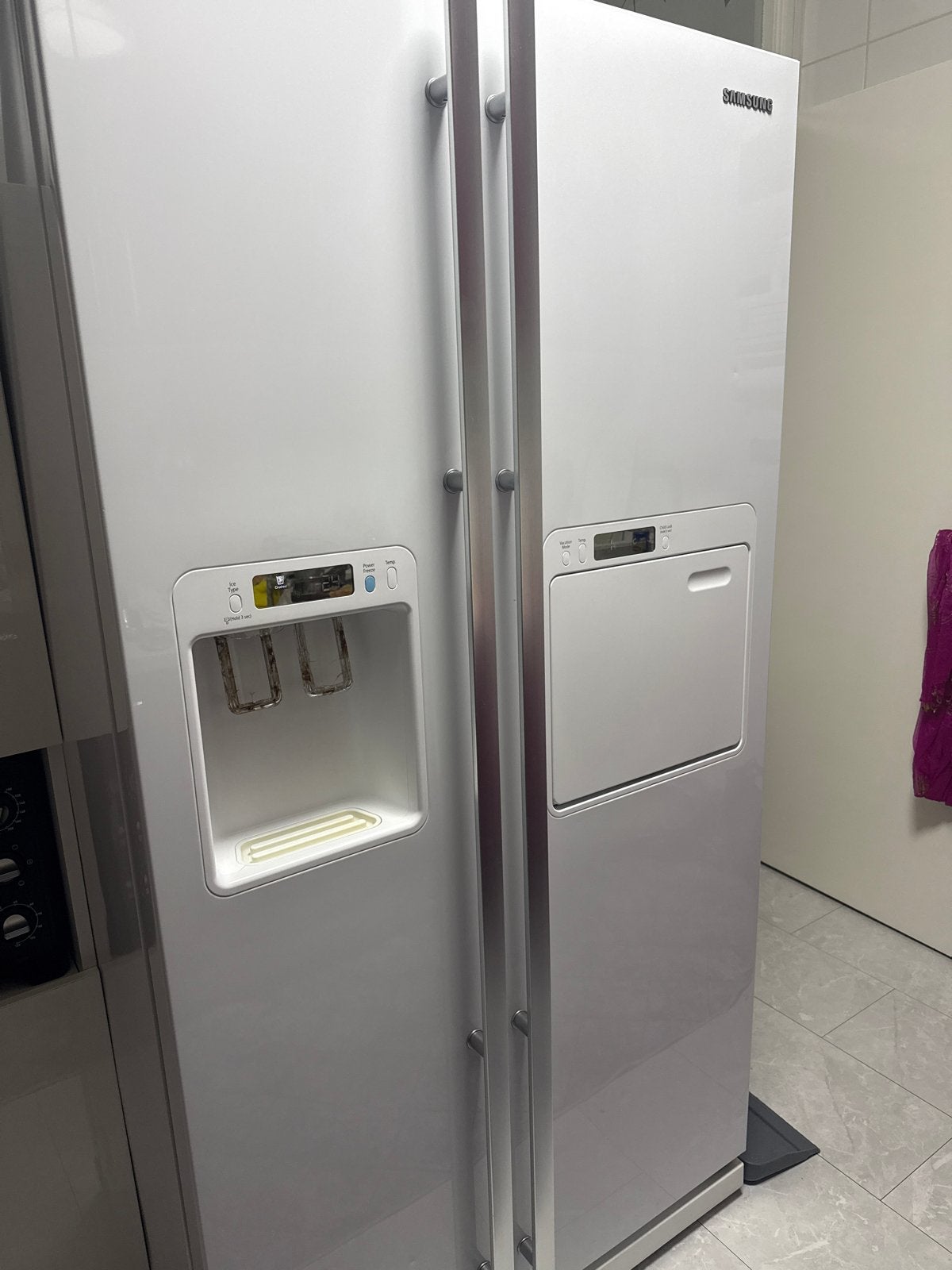 Samsung Amerikaanse koelkast - Wit en Werkend, Ophalen, Gebruikt, 200 liter of meer, 60 cm of meer